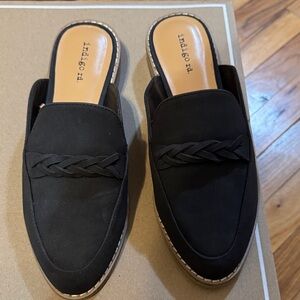 Indigo Black Mules with Braided Detail